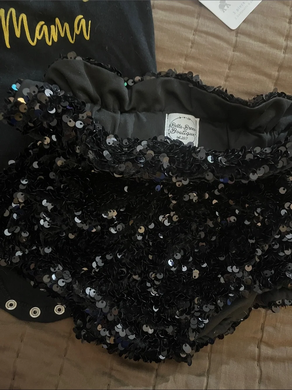 Black Baby Bib with Gold Script 